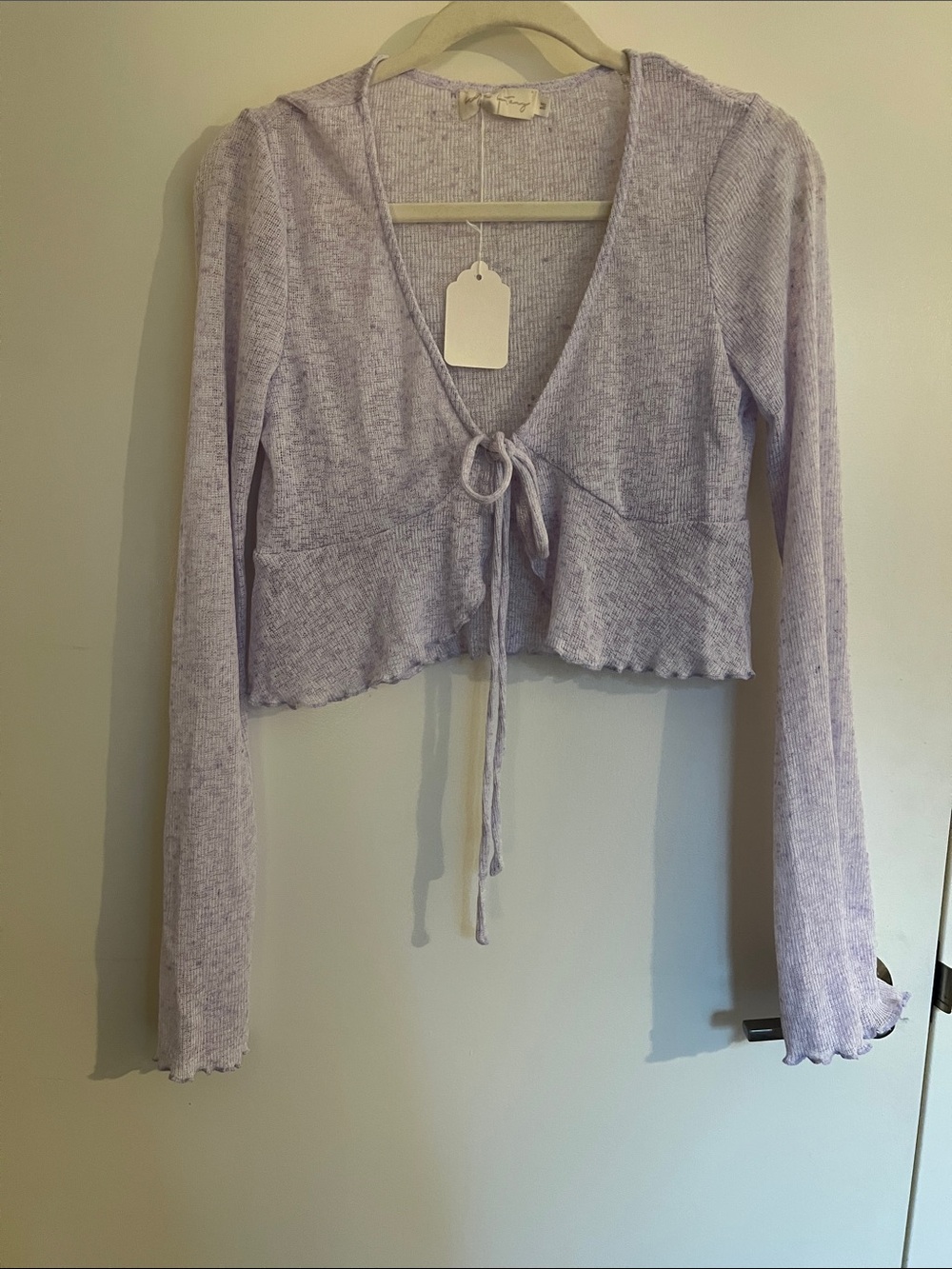 Light Lavender Tie-Front Ribbed Crop Top - Women